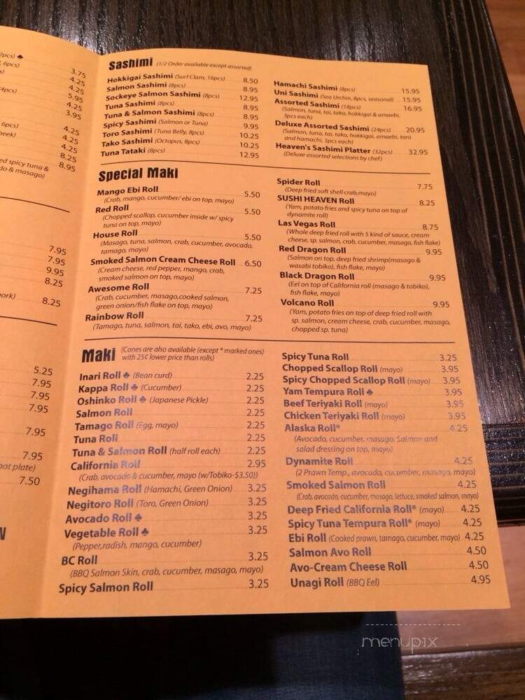 Sushi Heaven - New Westminster, BC menu_pic