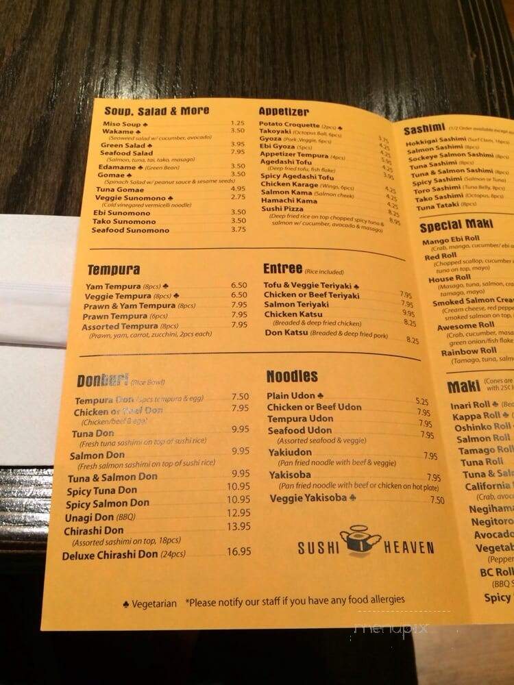 Sushi Heaven - New Westminster, BC menu_pic