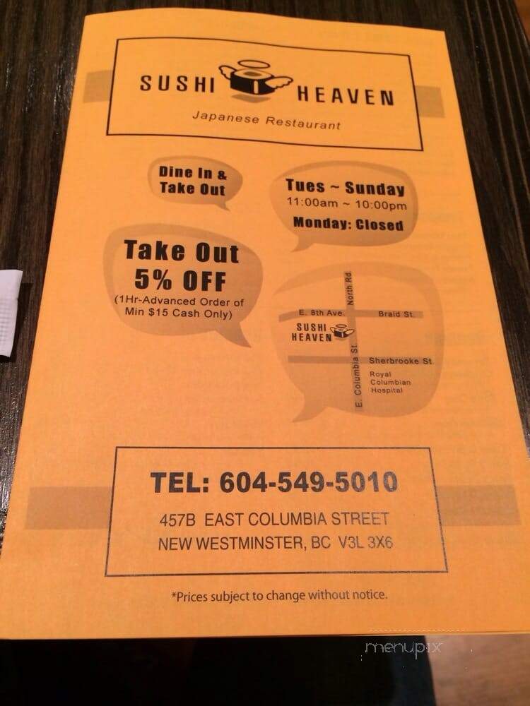 Sushi Heaven - New Westminster, BC menu_pic