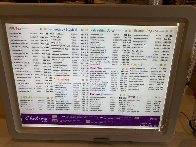 Chatime - Vancouver, BC menu_pic