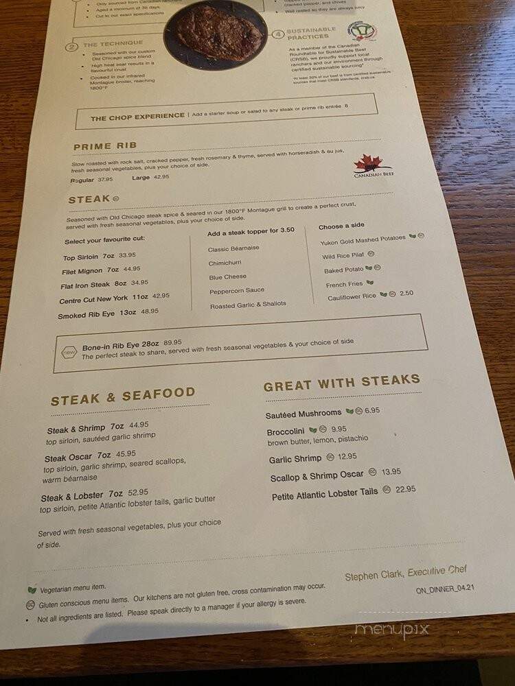 Chop Steakhouse & Bar - Mississauga, ON menu_pic