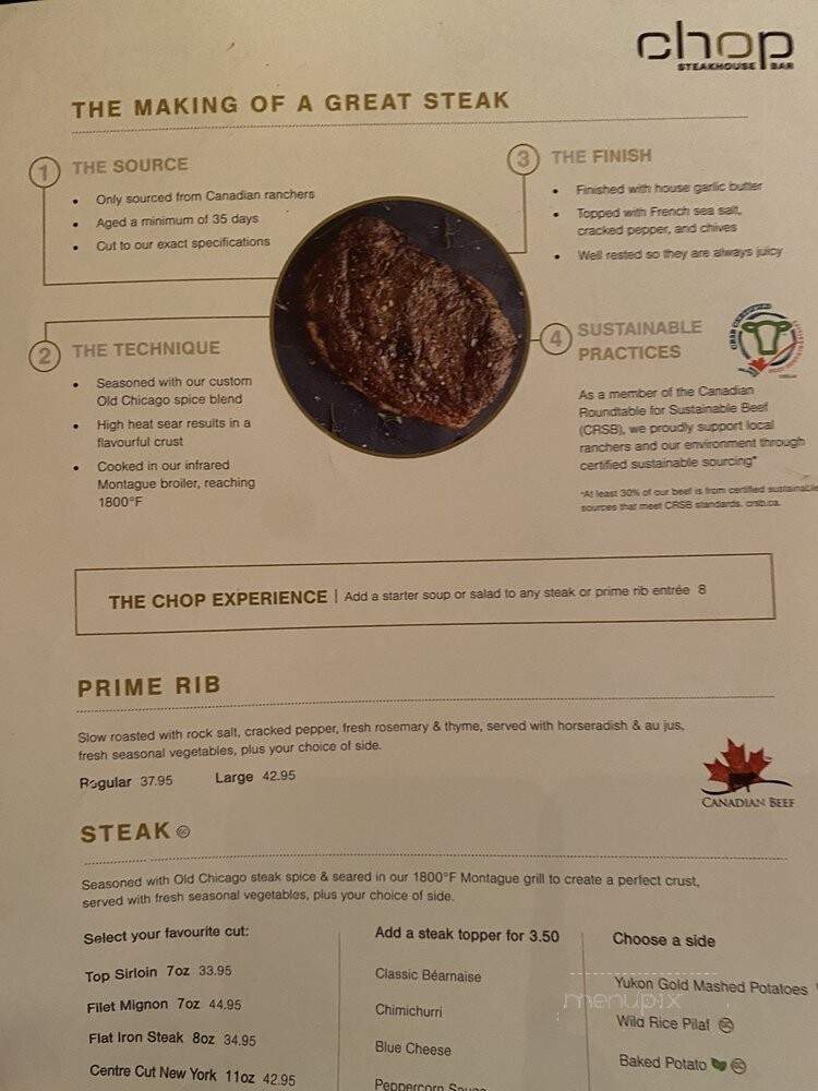 Chop Steakhouse & Bar - Mississauga, ON menu_pic