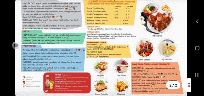 Pio Peruvian Rotisserie Chicken - Calgary, AB menu_pic