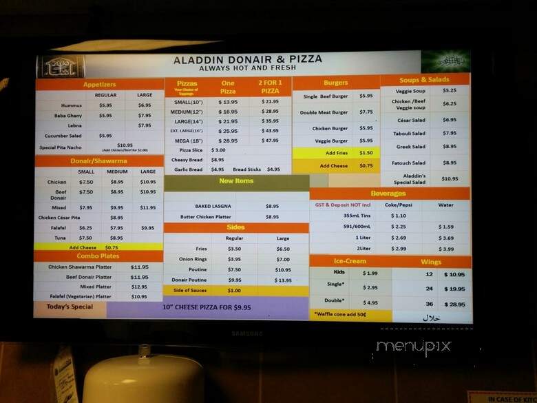 Aladdin Donair & Pizza - Calgary, AB menu_pic