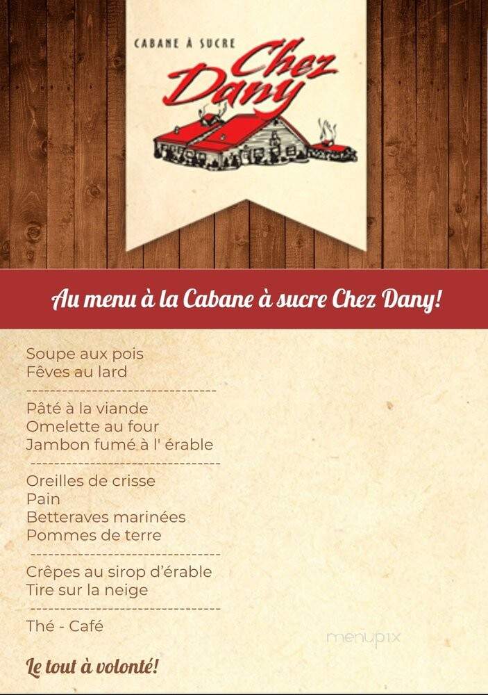 Cabane A Sucre Chez Dany - Trois-Rivieres, QC menu_pic