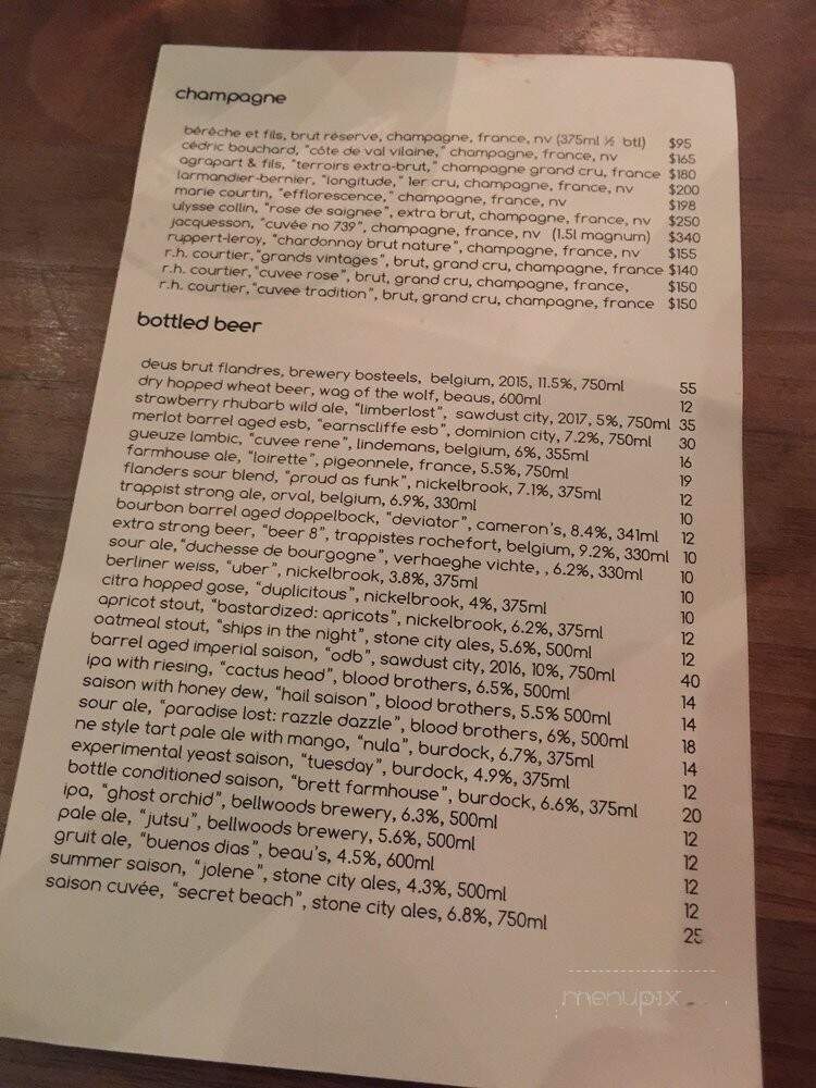 Fauna Food + Bar - Ottawa, ON menu_pic