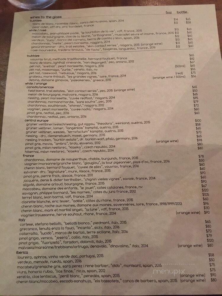 Fauna Food + Bar - Ottawa, ON menu_pic