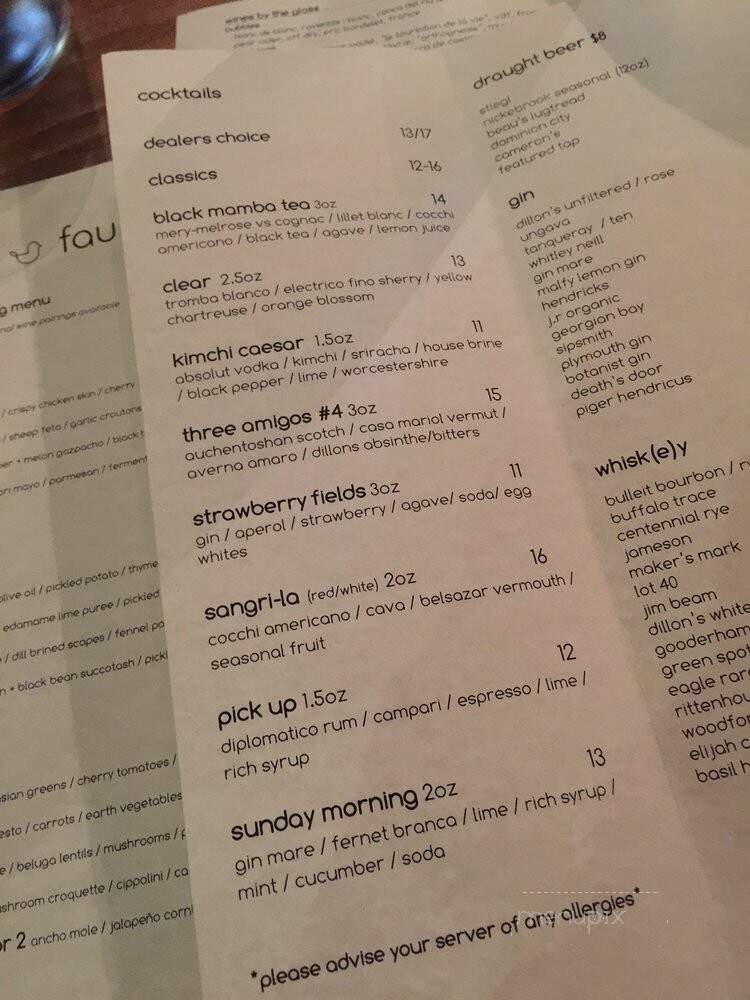 Fauna Food + Bar - Ottawa, ON menu_pic