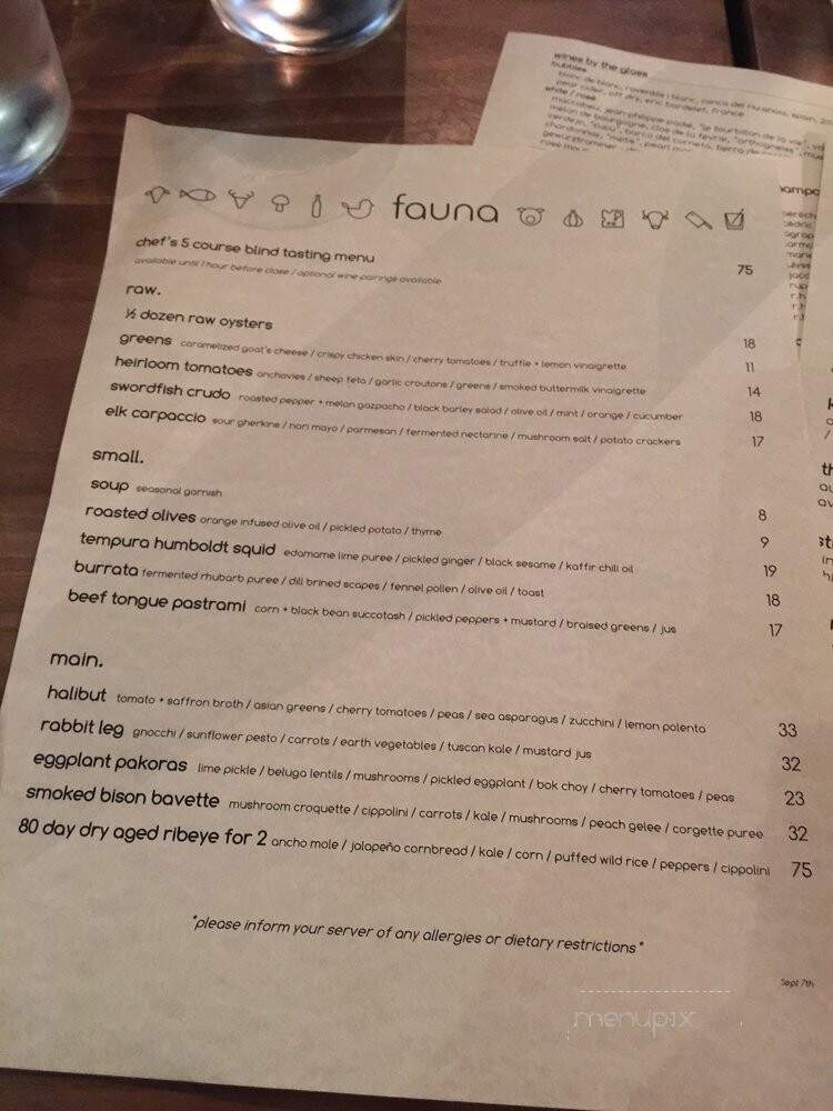Fauna Food + Bar - Ottawa, ON menu_pic