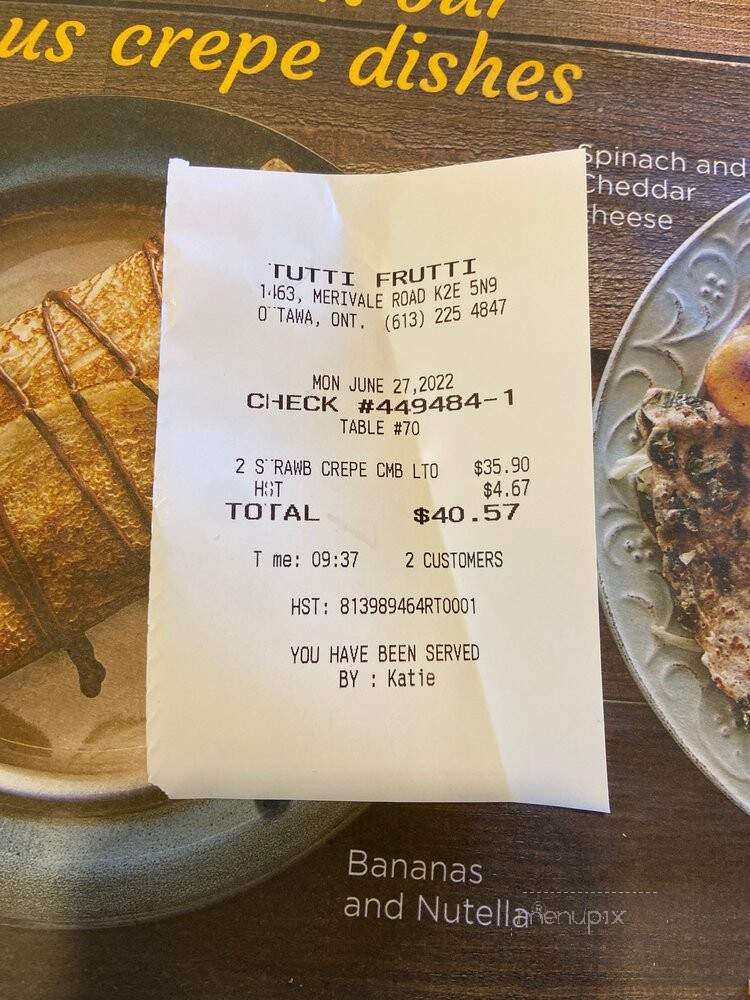 Tutti Frutti Breakfast & Lunch - Ottawa, ON menu_pic