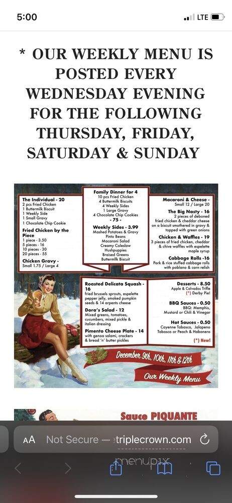 Dinette Triple Crown - Montreal, QC menu_pic