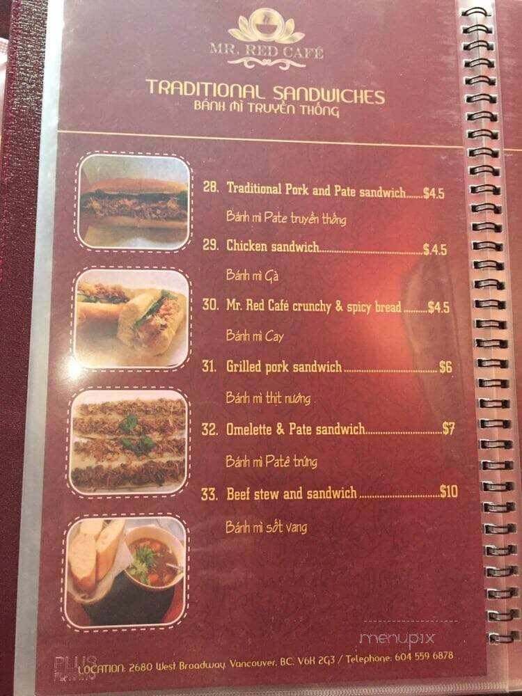 Mr. Red Cafe - Vancouver, BC menu_pic