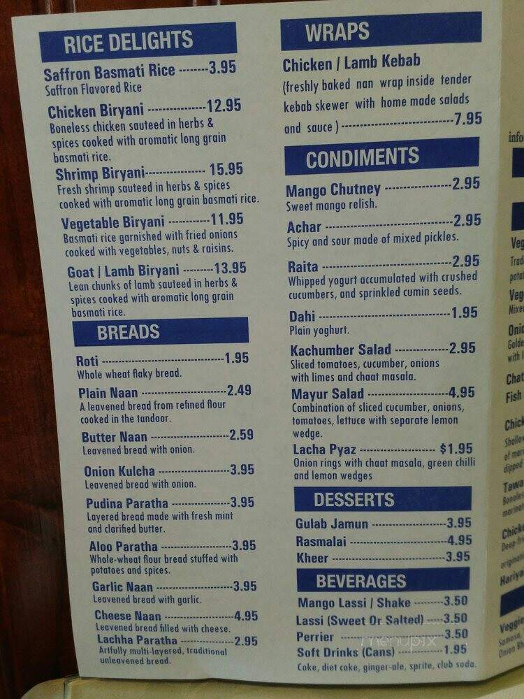Mayur Fine Indian Cuisine - Toronto, ON menu_pic
