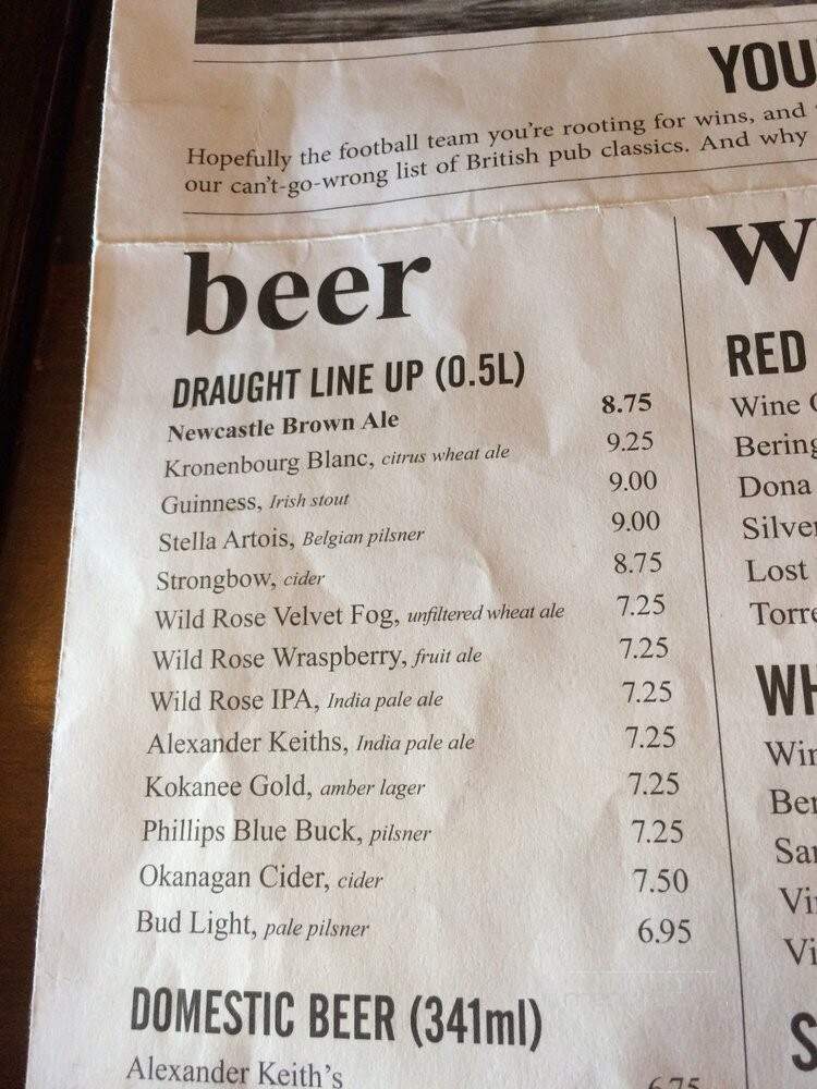 Newcastle Pub - Calgary, AB menu_pic