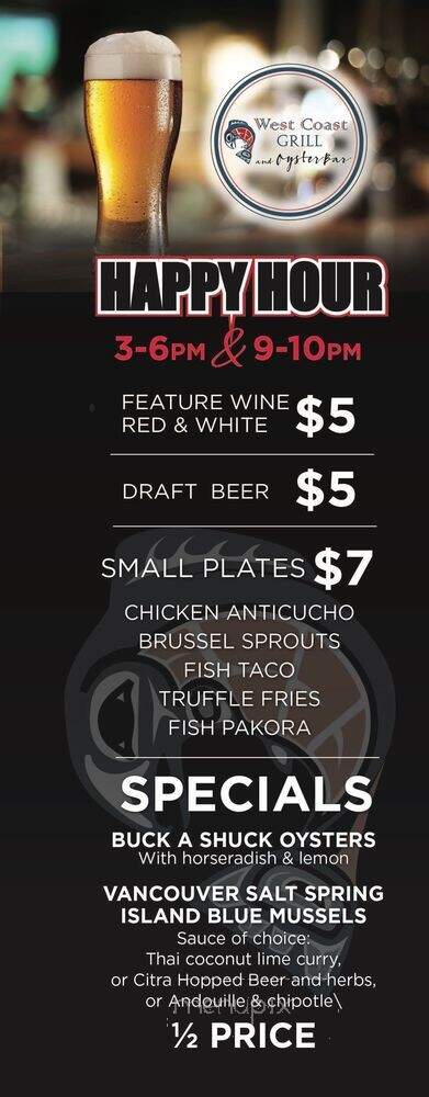 West Coast Grill & Oyster Bar - Kelowna, BC menu_pic