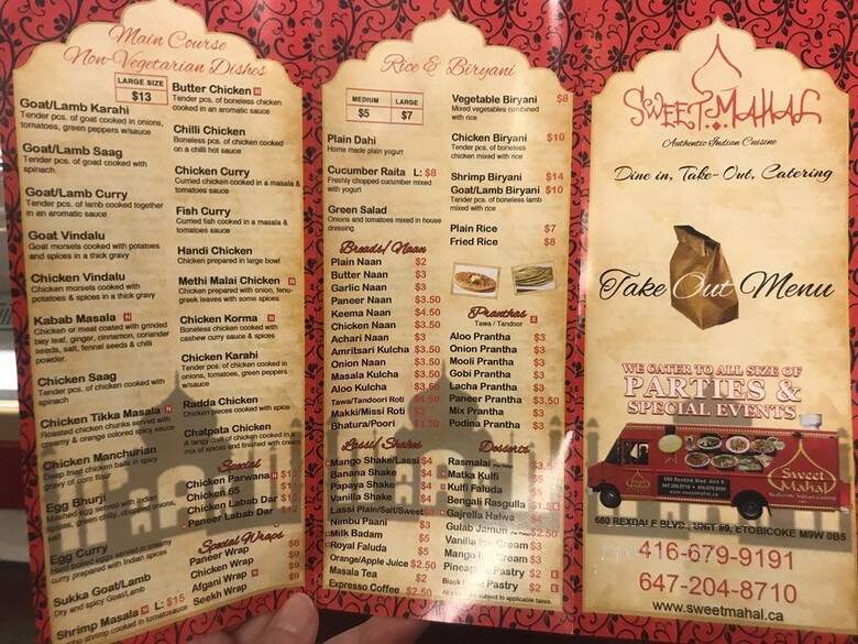 Sweet Mahal - Toronto, ON menu_pic