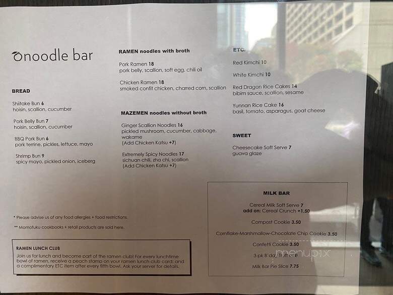 Momofuku Noodle Bar - Toronto, ON menu_pic