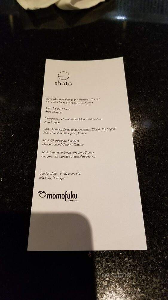 Momofuku Shoto - Toronto, ON menu_pic