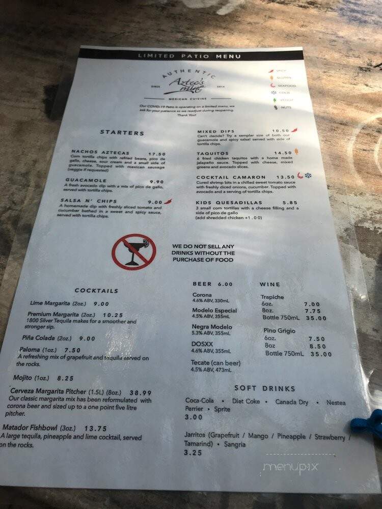 Aztec's Mine - Toronto, ON menu_pic