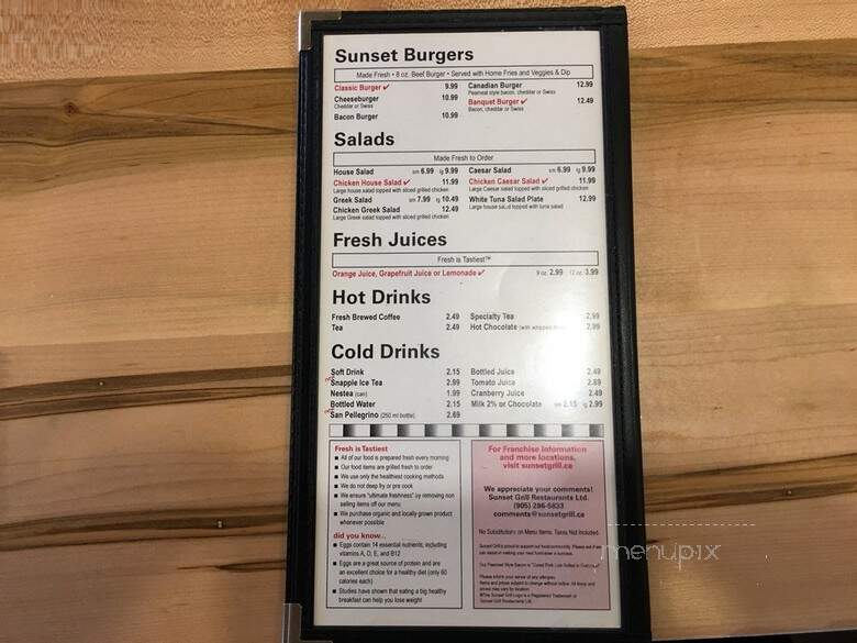 Sunset Grill - Calgary, AB menu_pic