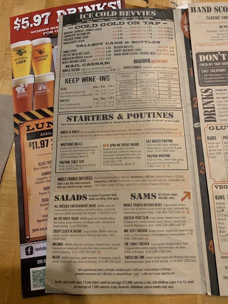 The Works Gourmet Burger Bistro - Burlington, ON menu_pic