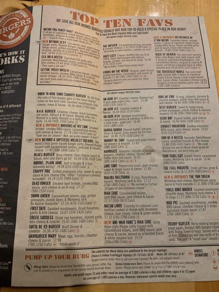 The Works Gourmet Burger Bistro - Burlington, ON menu_pic