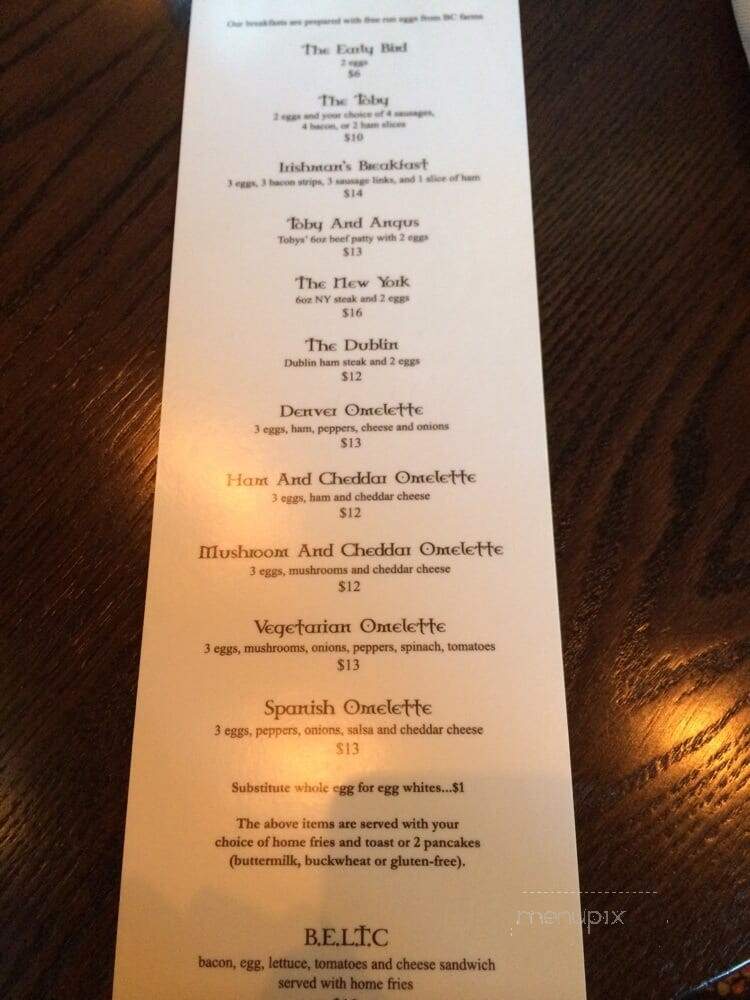 Toby's Social Club - North Vancouver, BC menu_pic