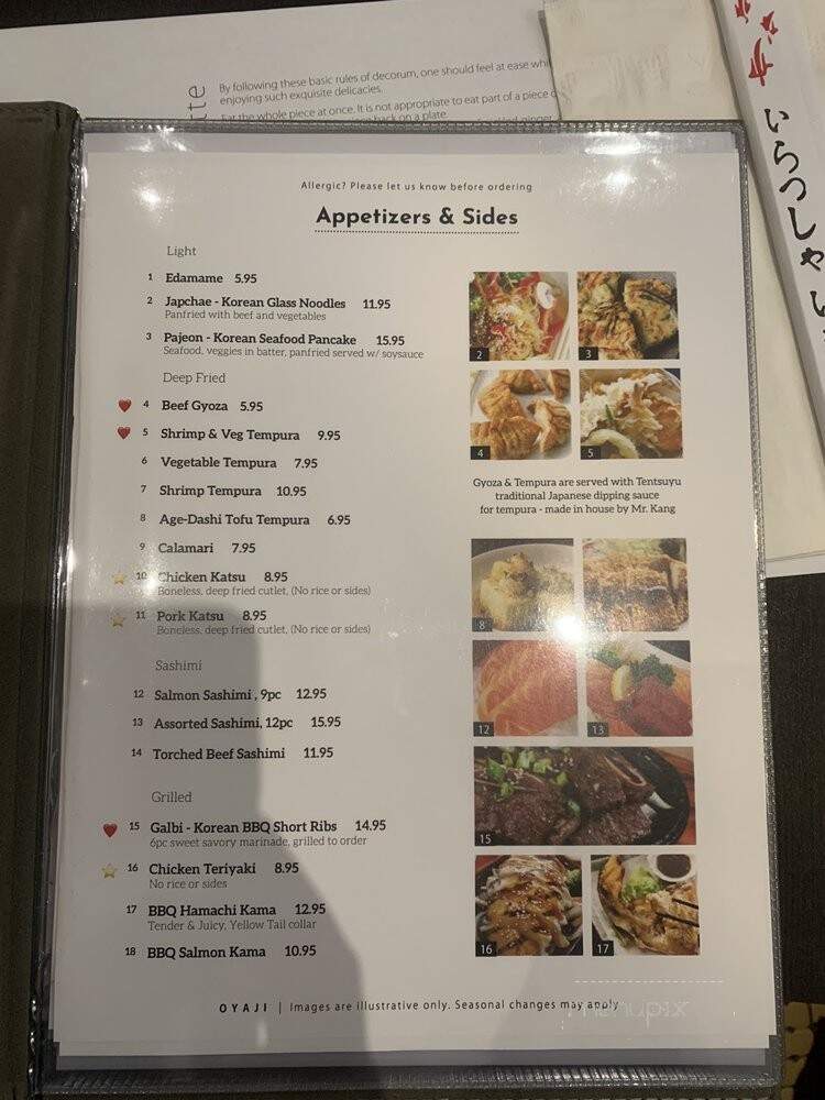 Oyaji Sushi - Richmond Hill, ON menu_pic