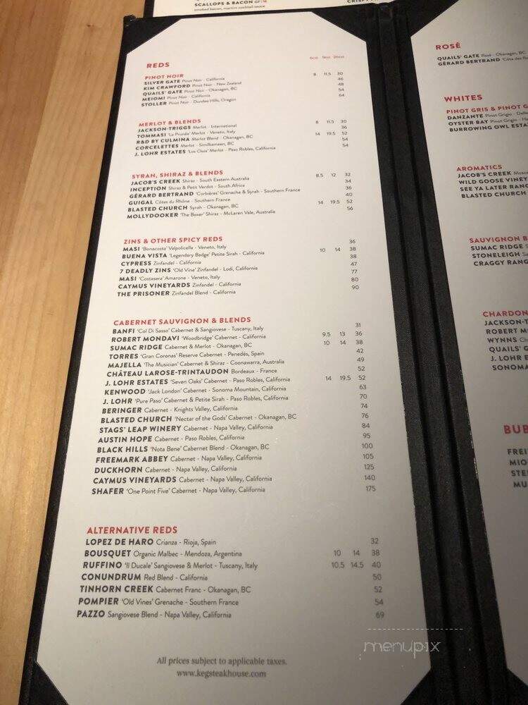 The Keg Steakhouse & Bar - Banff, AB menu_pic