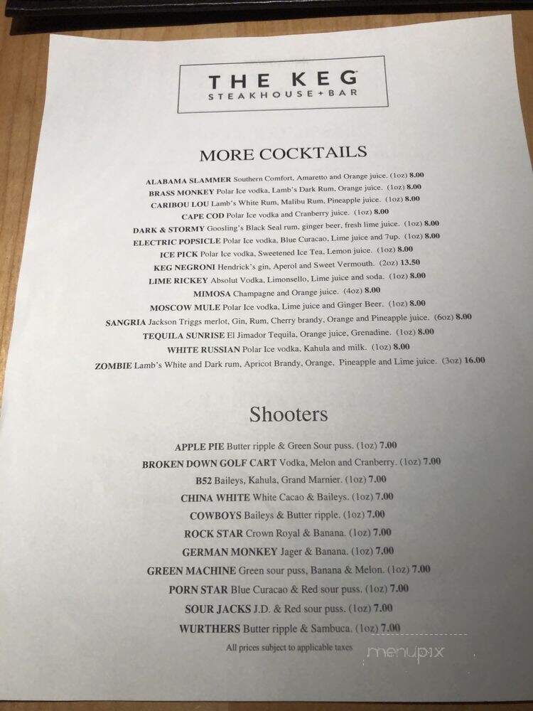 The Keg Steakhouse & Bar - Banff, AB menu_pic