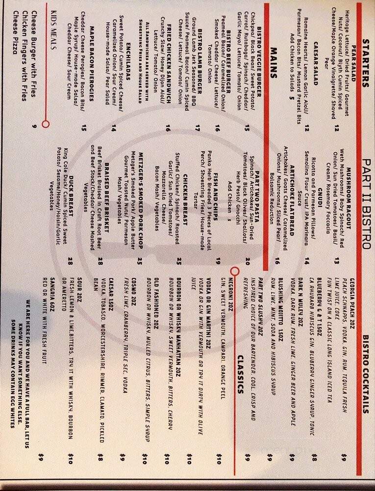Part II Bistro - Blyth, ON menu_pic