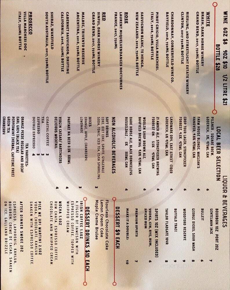 Part II Bistro - Blyth, ON menu_pic
