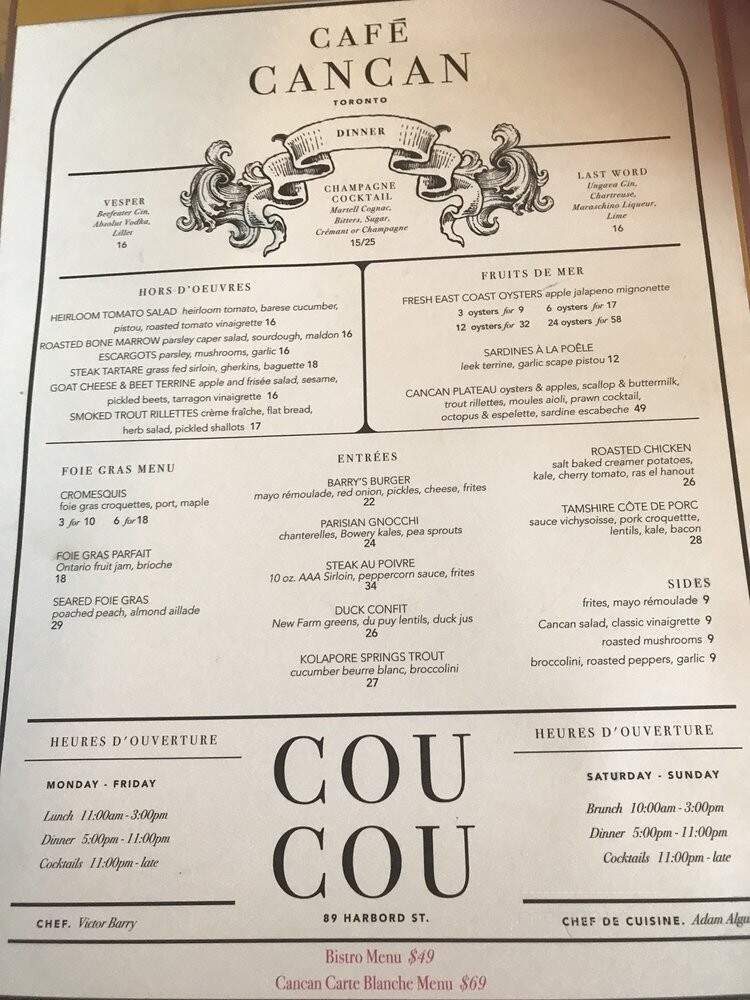 Cafe CanCan - Toronto, ON menu_pic