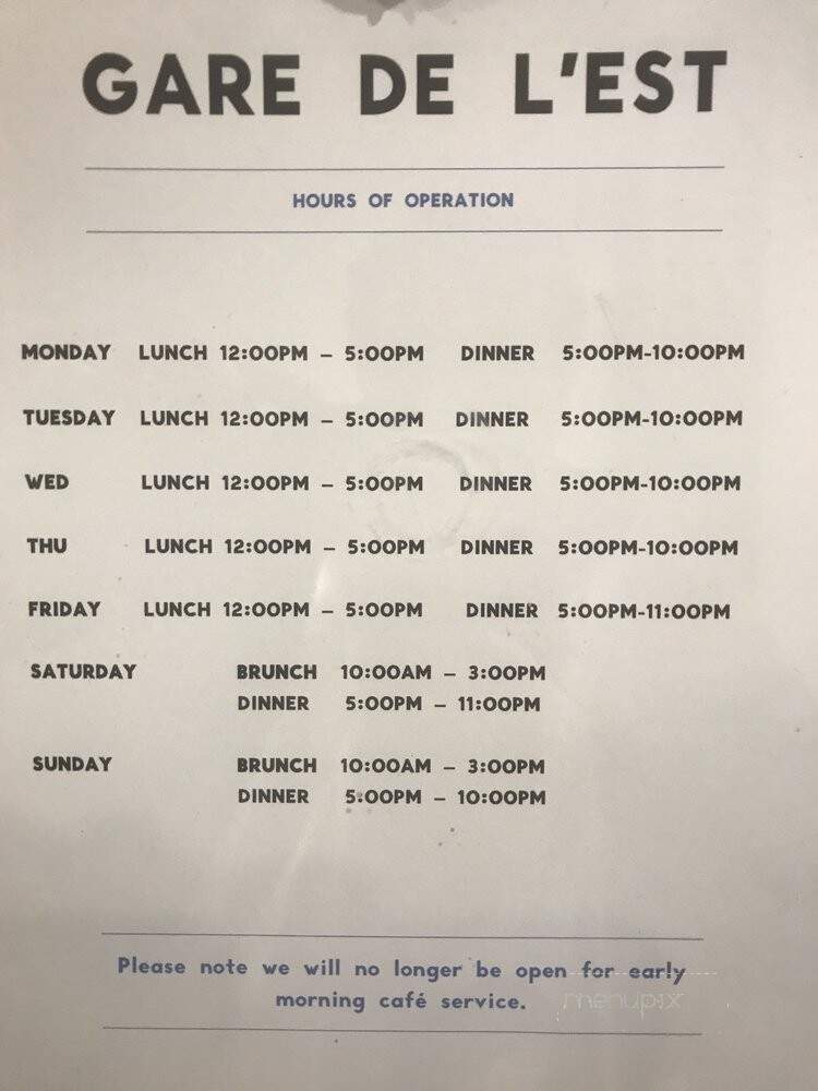 Gare De L'est - Toronto, ON menu_pic