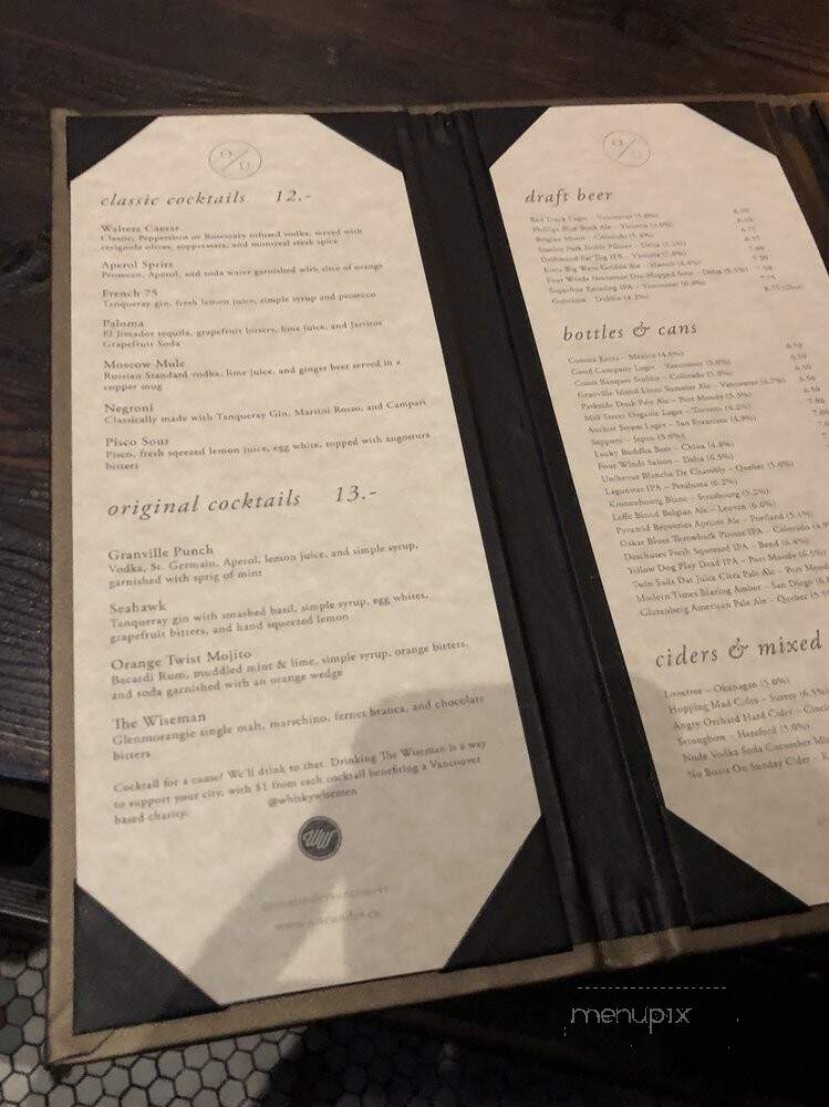 One Under - Vancouver, BC menu_pic