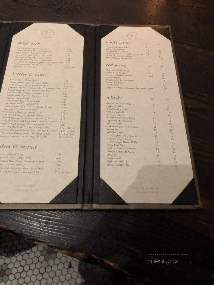 One Under - Vancouver, BC menu_pic