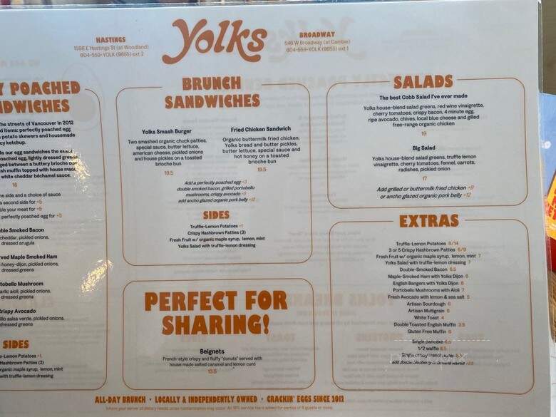 Yolk's Restaurant And Commissary - Vancouver, BC menu_pic
