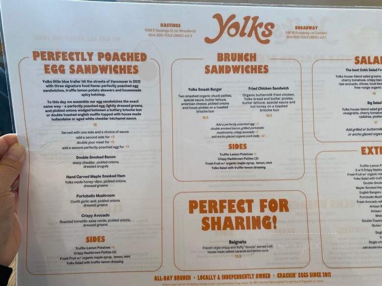Yolk's Restaurant And Commissary - Vancouver, BC menu_pic