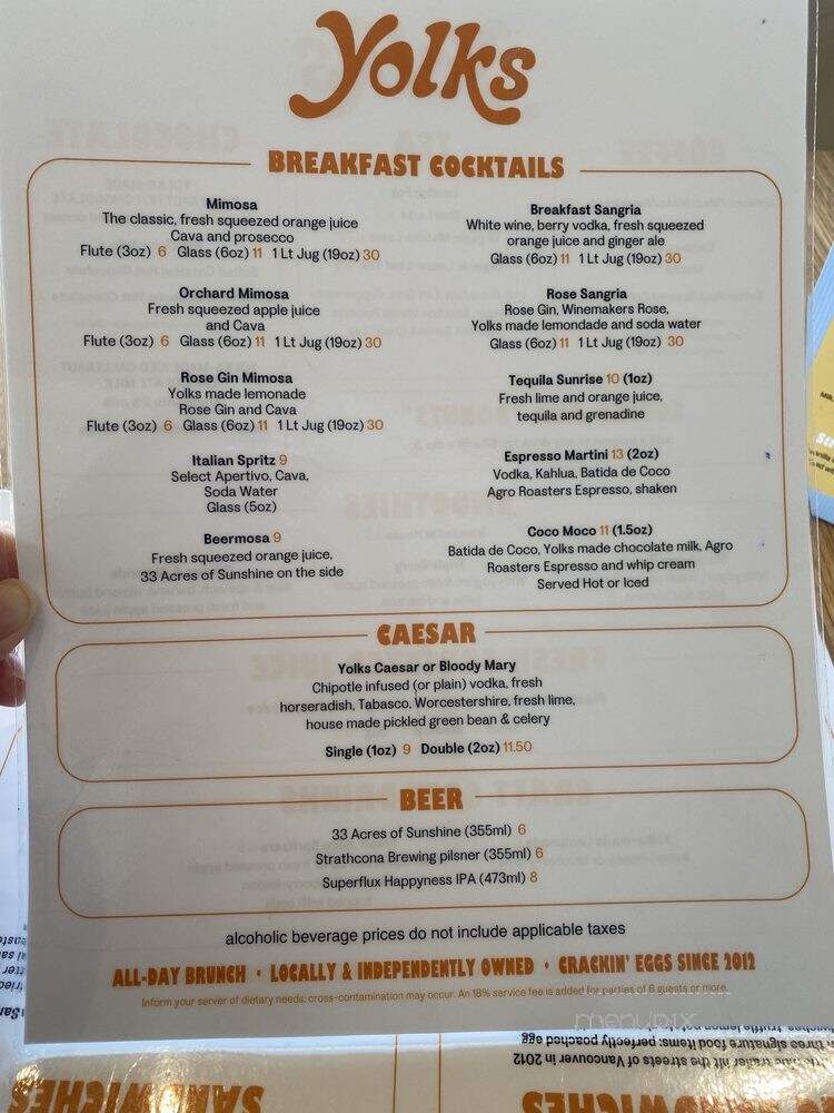 Yolk's Restaurant And Commissary - Vancouver, BC menu_pic