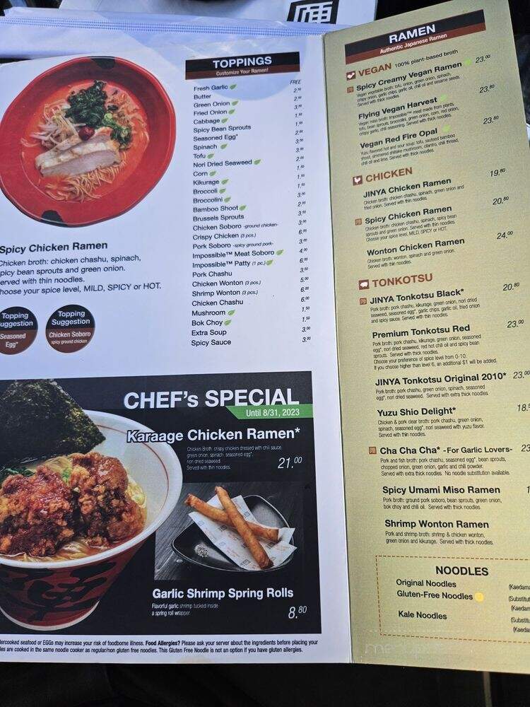 JINYA Ramen Bar - Vancouver, BC menu_pic