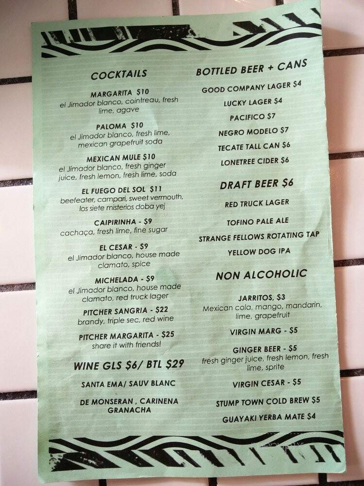 Tacofino Yaletown - Vancouver, BC menu_pic