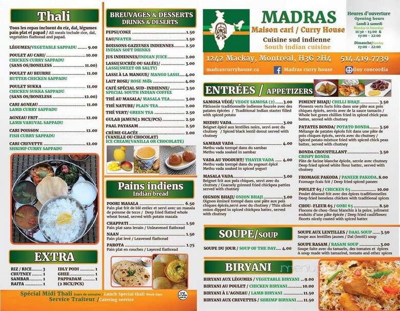 Madras Curry House - Montreal, QC menu_pic