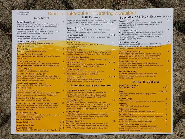 Rayhoon Persian Eatery - Burlington, ON menu_pic