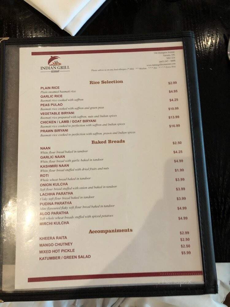 Indian Grill - Toronto, ON menu_pic