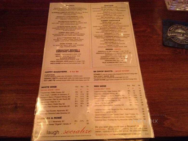 Brown's Social House - Burnaby, BC menu_pic