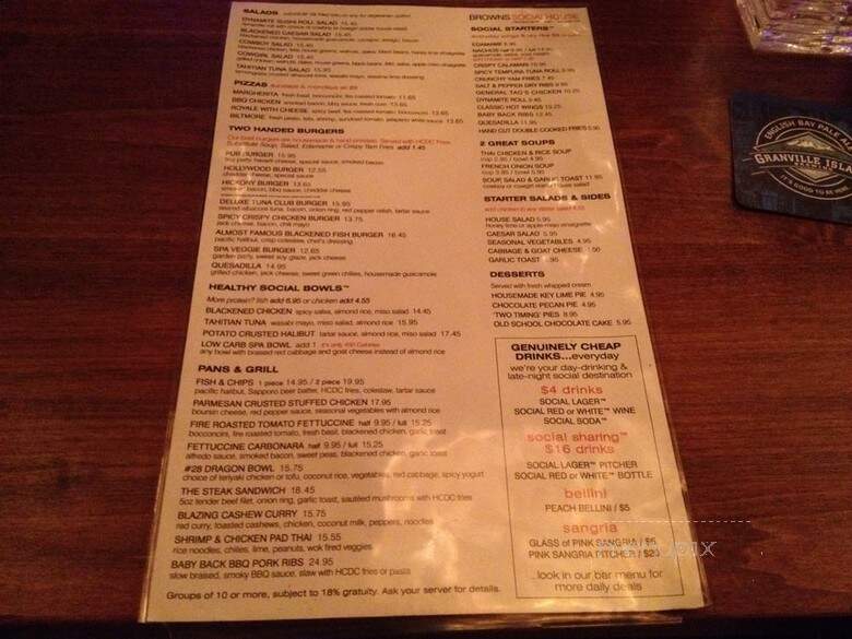 Brown's Social House - Burnaby, BC menu_pic