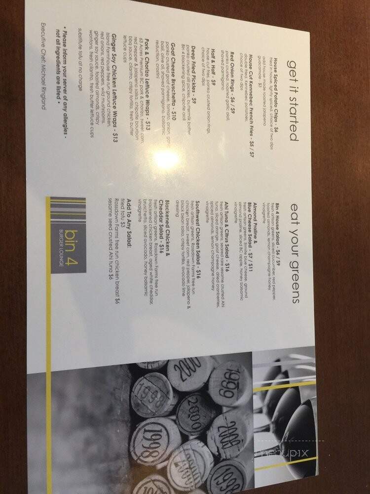 Bin 4 Burger Lounge - Victoria, BC menu_pic