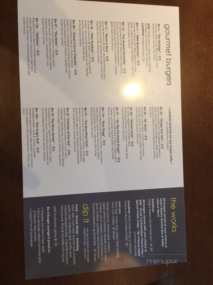 Bin 4 Burger Lounge - Victoria, BC menu_pic