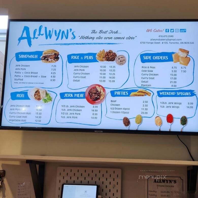 Allwyn's Bakery - Toronto, ON menu_pic