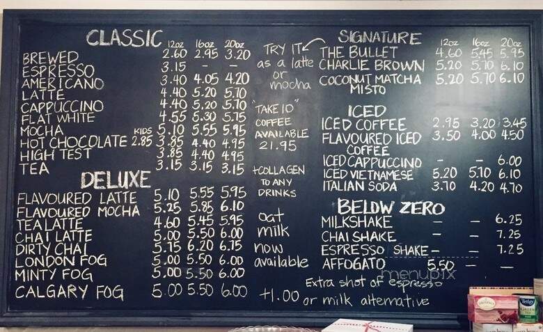 The Bullet Coffee House - Calgary, AB menu_pic